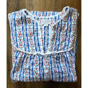 Vtg Lanz of Salzburg Floral Striped Long Flannel Nightgown Lace Trimmed Collar G